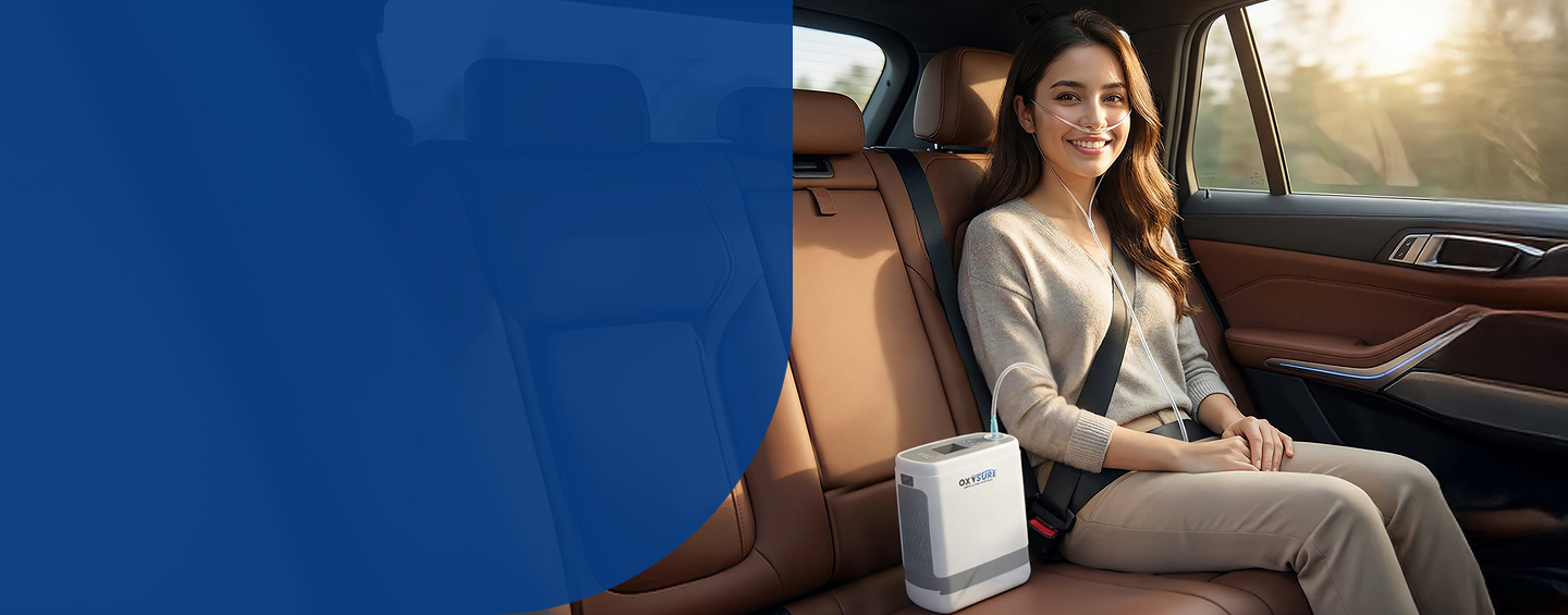 Woman travelling with the Oxysure Go portable oxygen concentrator
